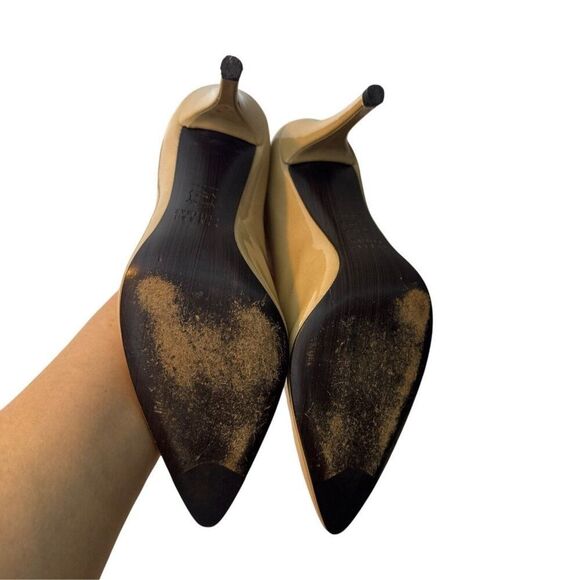 Stuart Weitzman Patent Leather Beige Pointed Toe Pumps Size 6 1/2 M - Picture 5 of 9